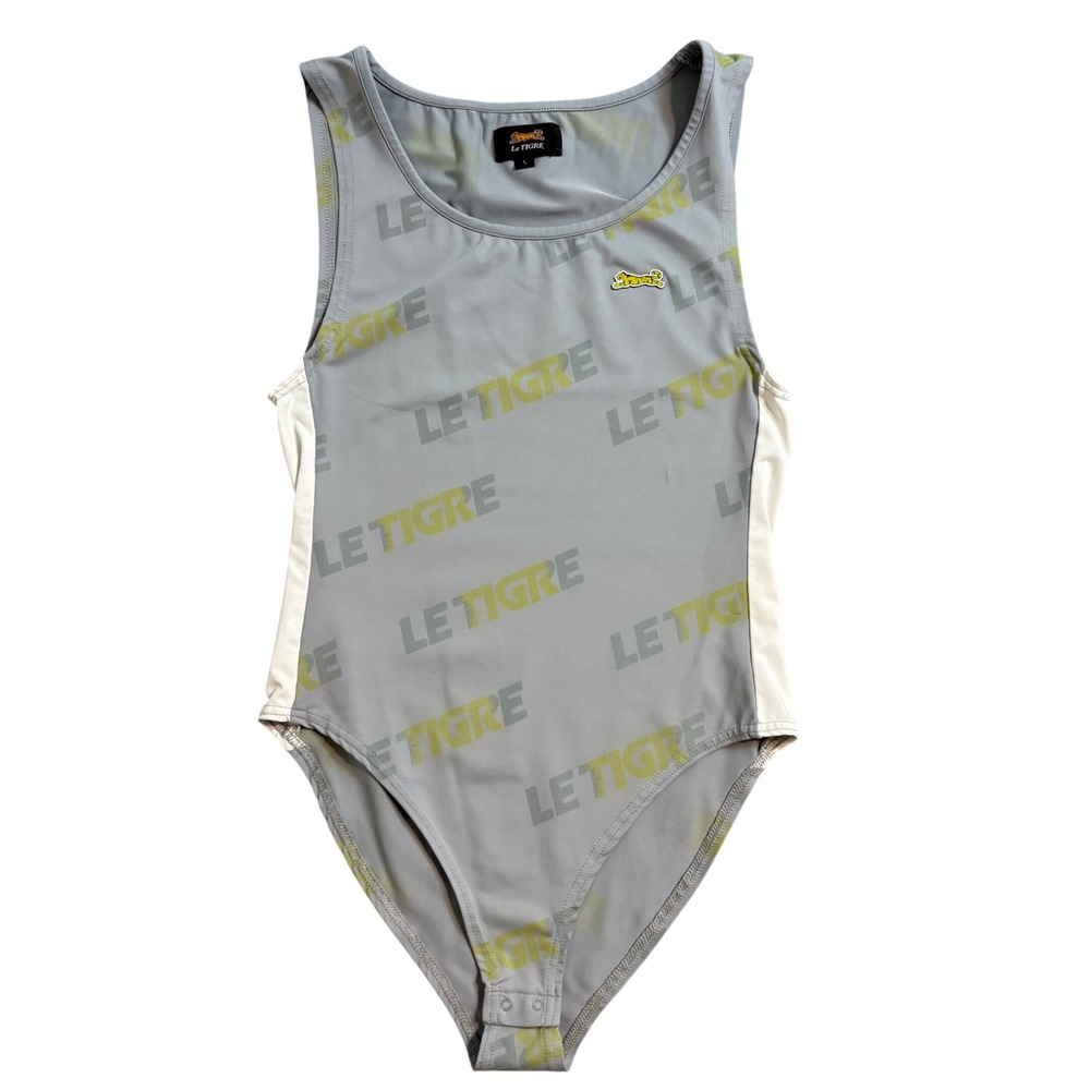 Le Tigre Womens Grey Logo Print Sleeveless Bodysuit  Size L